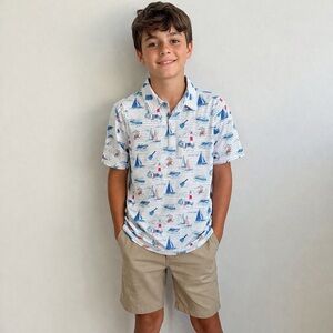Vineyard Vines Boys On The Go Sankaty Blue and White Nautical Coastal Polo M